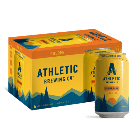 Athletic Brewing Company Upside Dawn Golden, Craft Non-Alcoholic Beer, 12 fl oz Cans, 6 Pack, 0.5% ABV