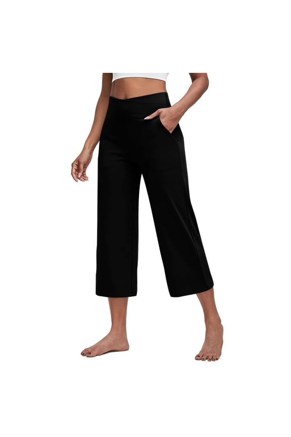 Athletic Capri Pants Womens High Waisted Straight Leg Tummy Control Yoga Capris Leggings with Pockets Crop Workout Summer Pants Black XL