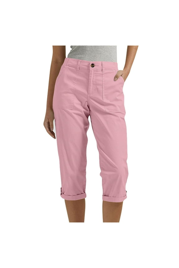 Athletic Capris for Womens High Waisted Put On Strech Cargo Pants Light Breathable Joggers Capri Pants Cuffed Hem Work Trousers Hiking Outdoor Track Sweatpants with Pockets