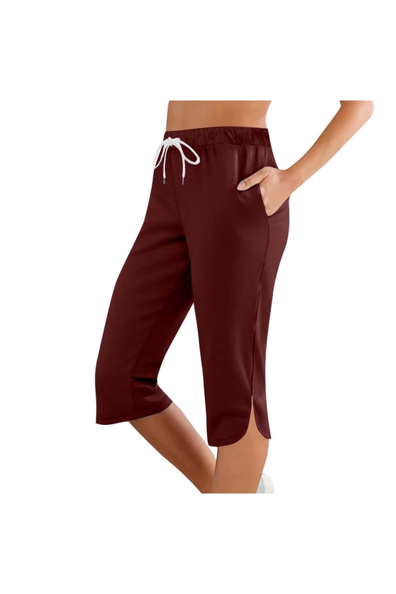 Athletic Capris for Women Lightweight Summer Crop Pants Drawstring Comfy Workout Running Sports Capri Trousers