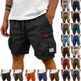 thumbnail image 1 of Athletic Cargo Shorts Men Summer Lightweight Elastic Waist Knee Length Stretch Pull On Bottom Workout Outdoor Hiking Pants Multi Pockets Black XXL, 1 of 6