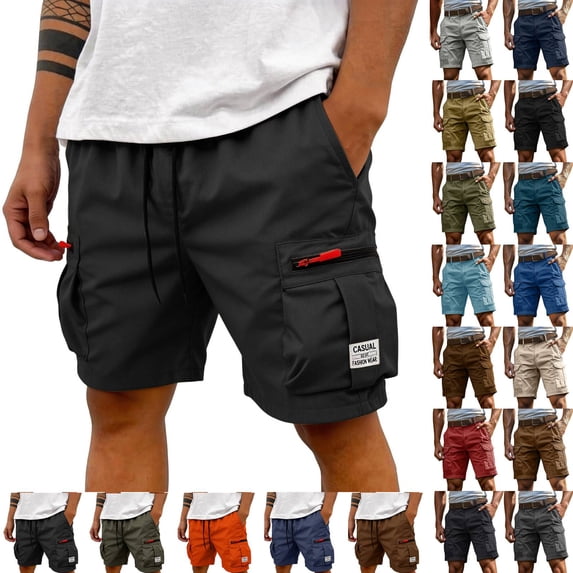 Athletic Cargo Shorts Men Summer Lightweight Elastic Waist Knee Length Stretch Pull On Bottom Workout Outdoor Hiking Pants Multi Pockets Black XXL
