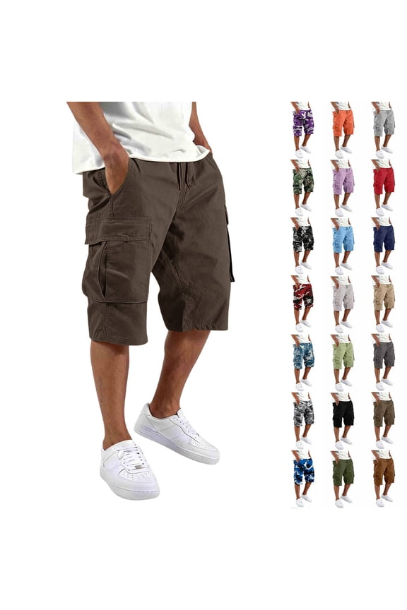 Athletic Cargo Shorts Mens Cotton Twill Drawstring Casual Classic Chino Stretch Short with Pockets Brown L