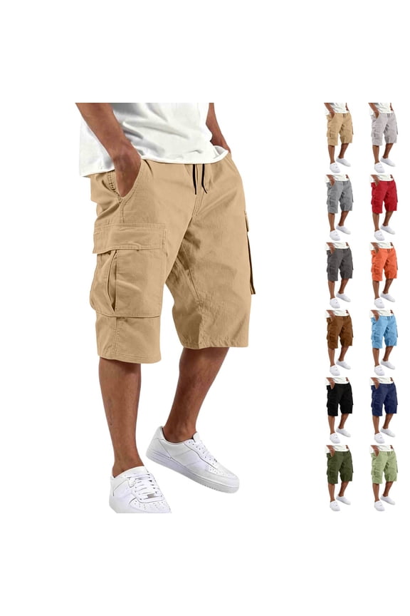 Athletic Cargo Shorts Mens Cotton Twill Drawstring Casual Classic Chino Stretch Short with Pockets Khaki S