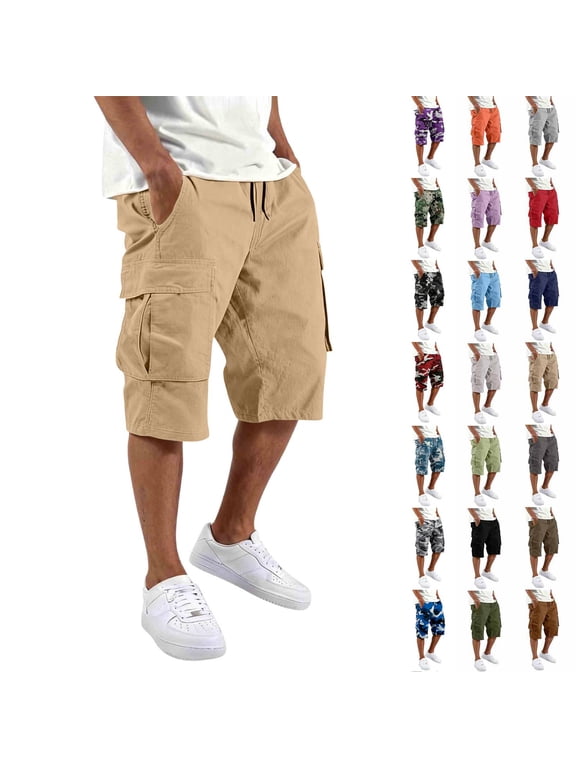 Athletic Cargo Shorts Mens Cotton Twill Drawstring Casual Classic Chino Stretch Short with Pockets Khaki XL