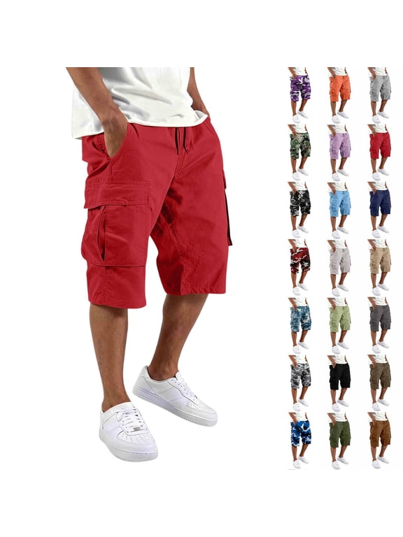 Athletic Cargo Shorts Mens Cotton Twill Drawstring Casual Classic Chino Stretch Short with Pockets Wine L