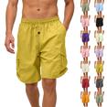 thumbnail image 1 of Athletic Cargo Shorts Mens Knee Length Long Shorts Casual Summer Loose Fit Bermuda Shorts Elastic Waist Drawstring Pants with Pockets Yellow XL, 1 of 7