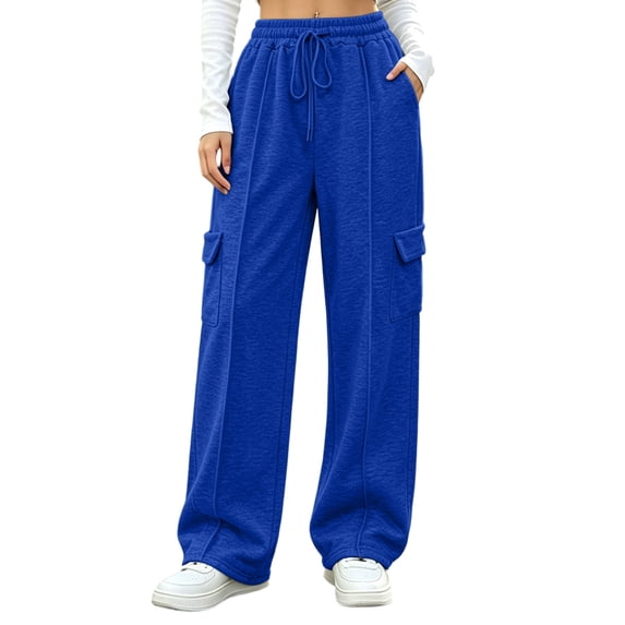 Athletic Cargo Sweatpant For Women, Elastic Waist Wide Leg Loose Pants, Teen Fall Casual Workout Trouser With Pocket & Drawstring