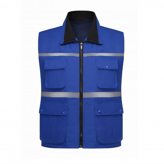 Athletic Cargo Vest Unisex Adult Lightweight Multi Pockets Zipper Vests Womens Mens Fishing Sleeveless Sports Jacket Blue, M