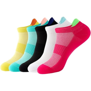 Athletic Compression Running Socks Ankle Sport Mesh Cushioned Stretch Tab Socks for Men & Women 5 Pairs (Multicolor, Large)
