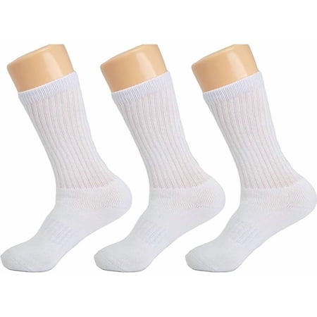 Athletic Cushioned Cotton Crew Sport Socks 3 Pairs Shoe Size 5-24