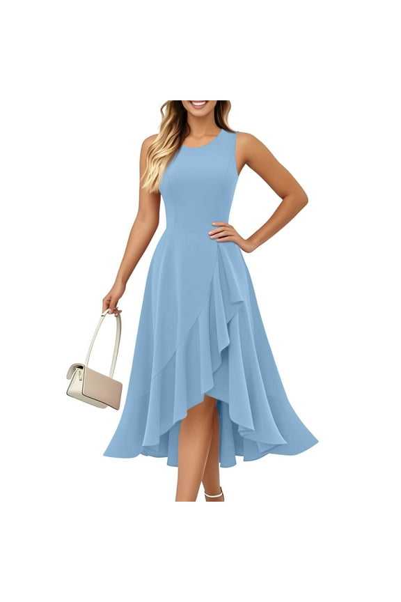 Athletic Dress For Women, Tank Casual Cotton Sleeveless Round Neck Ruffle Flowy Long Pink Floral Dress Womens Boho Golf Dresses Women Petite Wrap Dresses 2024 Dresses (M, Light blue) ZMTing