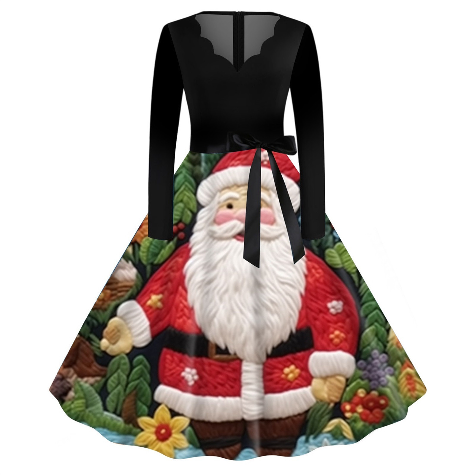 Athletic Dress for Women Women‘s Round Neck Long Sleeve Printed Vintage