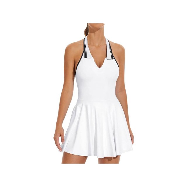 Athletic Dress with Built in Shorts & Bra Polo Neck Workout Dress for