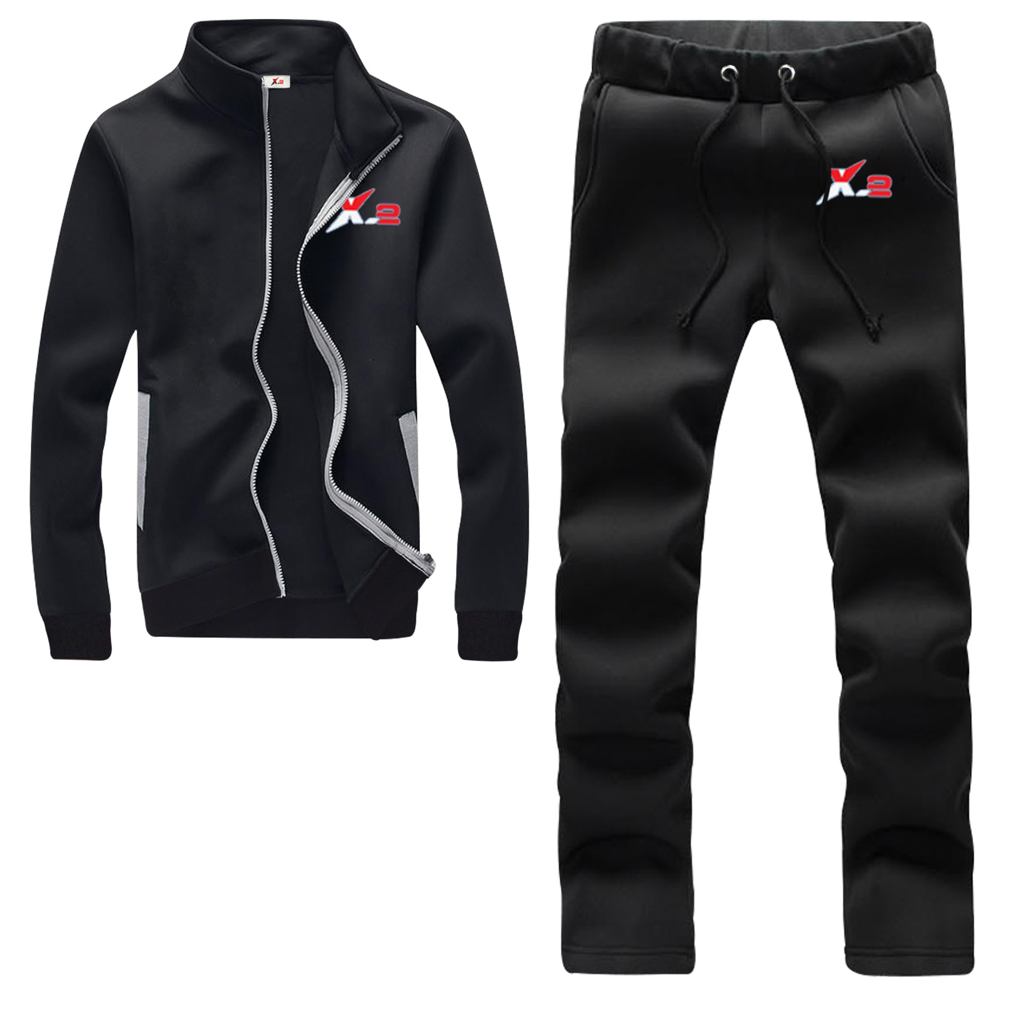 Athletic Full Zip Fleece Tracksuit Jogging Sweatsuit Activewear Black Large - image 1 of 2