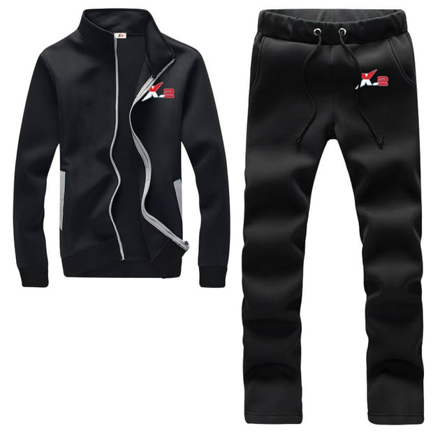 Athletic Full Zip Fleece Tracksuit Jogging Sweatsuit Activewear Black Large