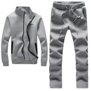 Athletic Full Zip Fleece Tracksuit Jogging Sweatsuit Activewear Gray Large