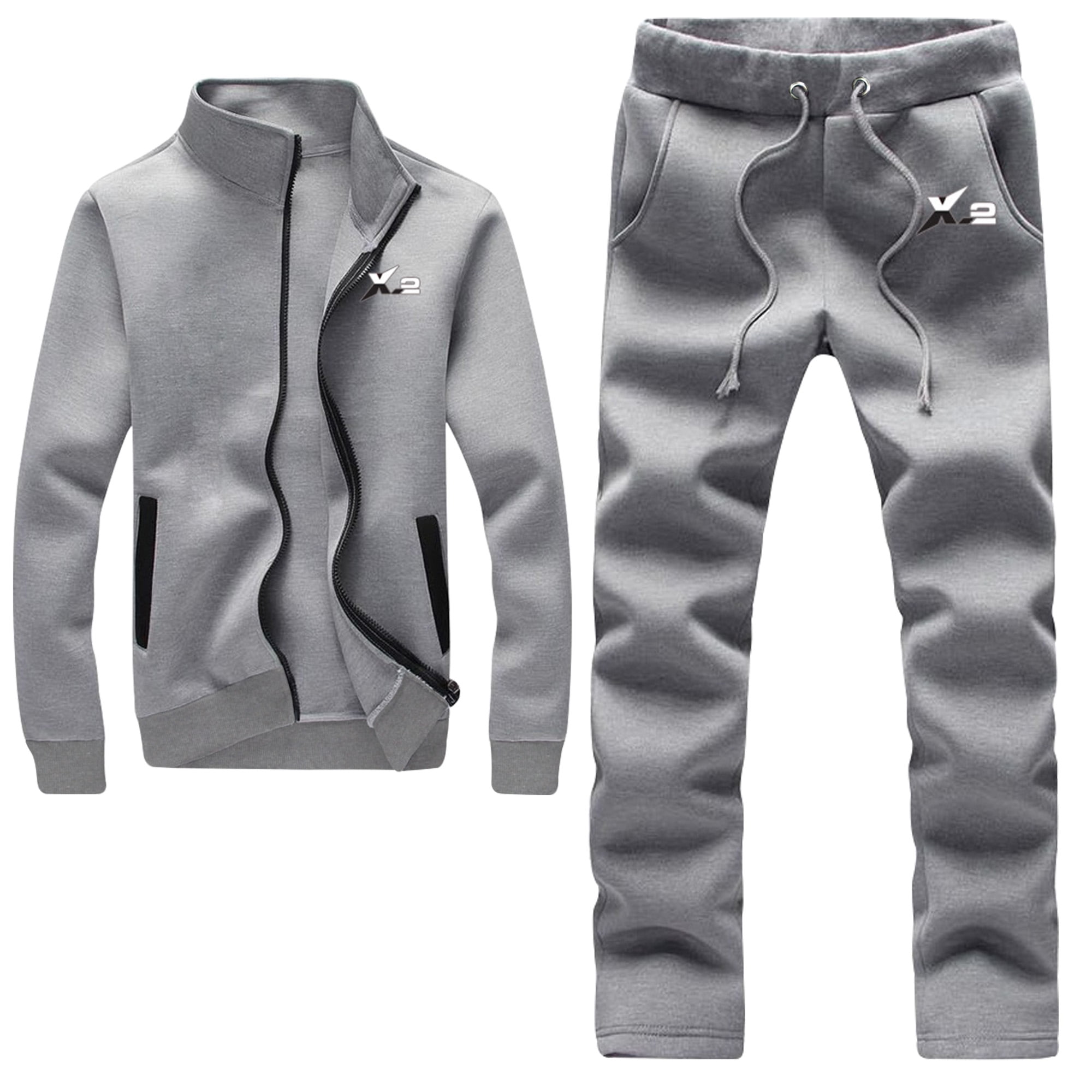 Athletic Full Zip Fleece Tracksuit Jogging Sweatsuit Activewear Gray Small