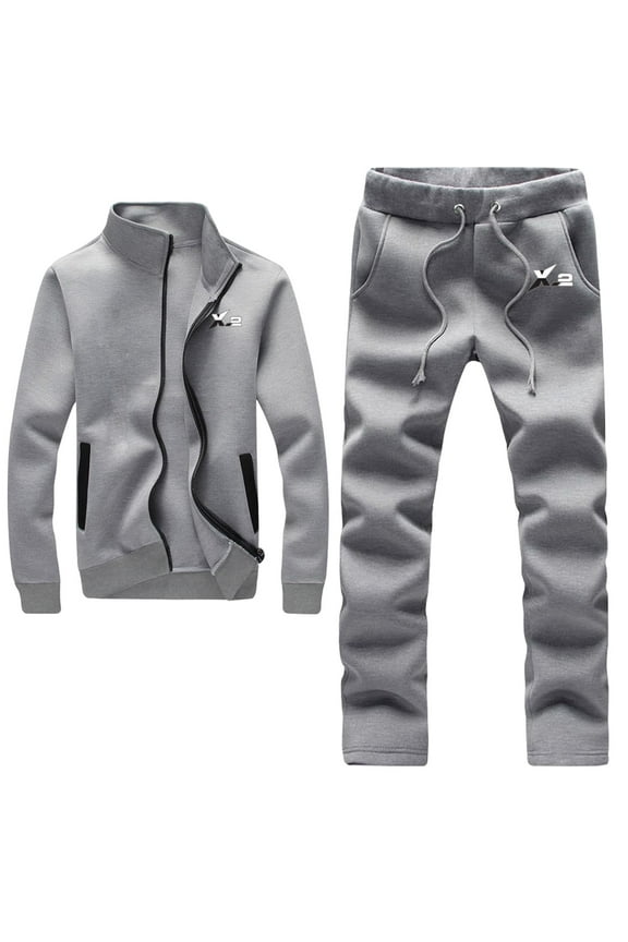Athletic Full Zip Fleece Tracksuit Jogging Sweatsuit Activewear Gray Small