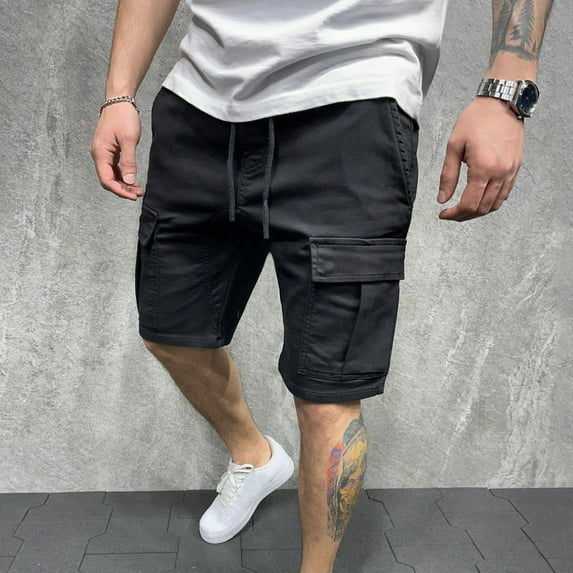 Mens Shorts, Male Casual Solid Trousers Pant Cargo Pocket Slim Pant Drawstring Shorts Summer Shorts Men's Casual Shorts