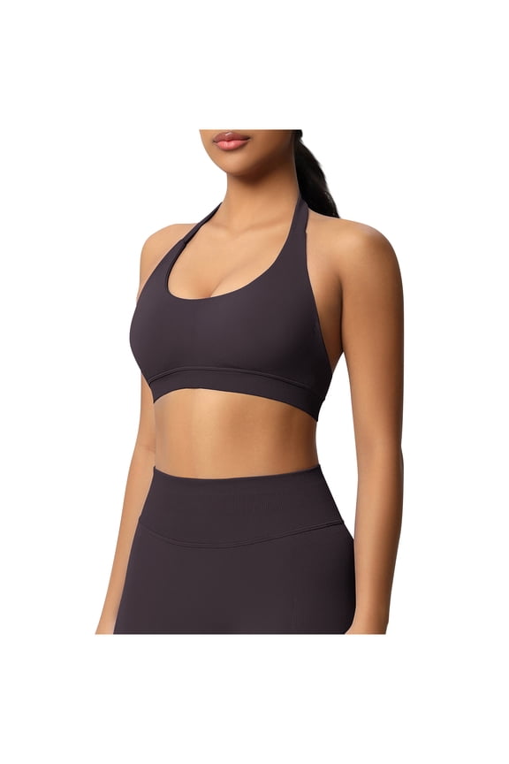 Athletic Halter For Women Crew Neck Sleeveless Cropped Tank Tops Seamless Push Up Fitness Clothes Slim Fit (XXL, Coffee)