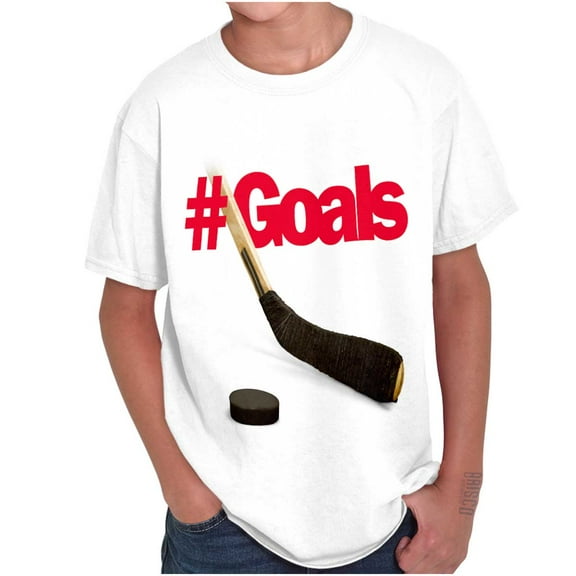 Athletic Hockey Player Hashtag Goals Crewneck T Shirts Boy Girl Teen Brisco Brands S