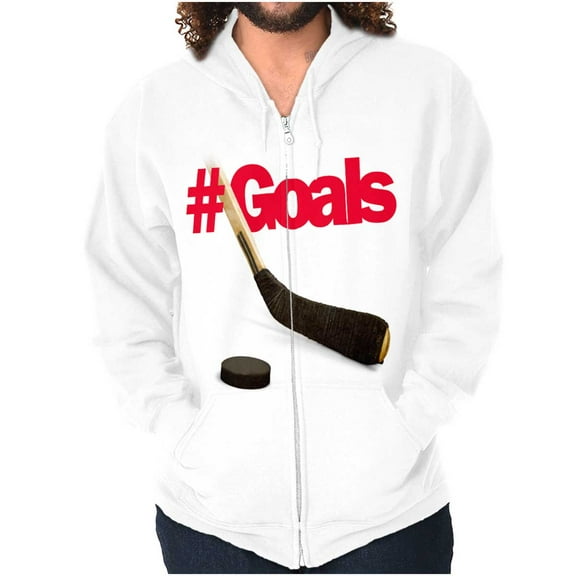 Athletic Hockey Player Hashtag Goals Zip Up Hoodie Men's Women's Brisco Brands L