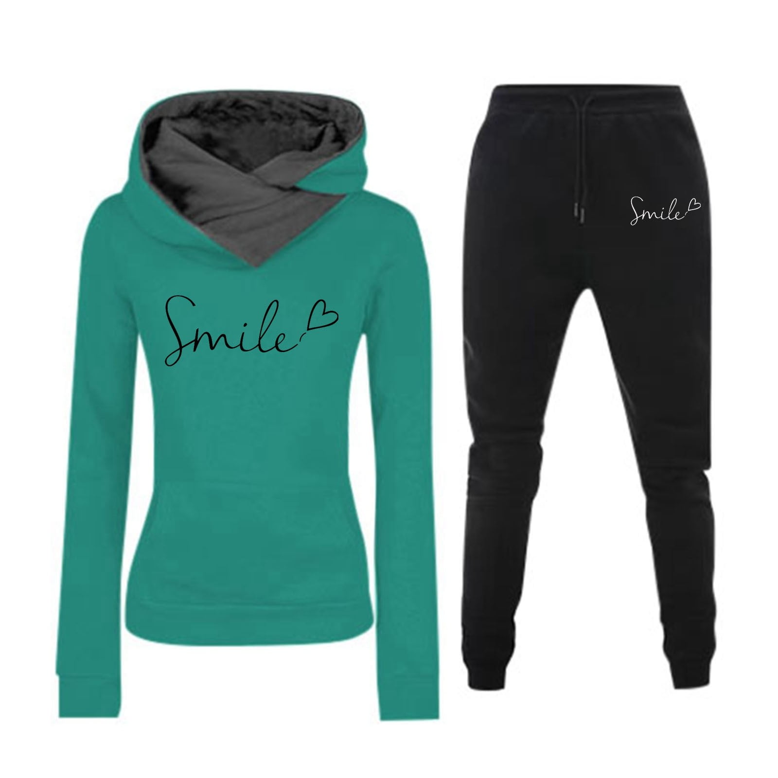 Athletic Hoodie And Pants Set Women's Solid Color Casual Running Outfit