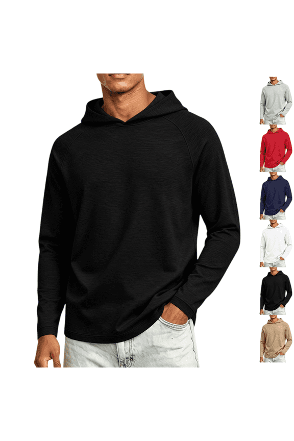 Athletic Hoodie for Men Quick Dry Lightweight Long Sleeve Hoodies Fall Moisture Wicking Regular Fit Gym Active Hooded Sweatshirt Black L