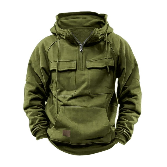 Athletic Hoodies for Men Pullover Long Sleeve Sweatshirts with Pockets and Quarter Zipper Solid Color Loose Heavyweight Running Hiking Hoodie Tops