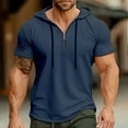 thumbnail image 1 of Athletic Hoodies with Zipper Short Sleeve T Shirts Mens Casual Solid Color Pullover Slim Breathable Basic Loungewear Workout Tees Tops, 1 of 4