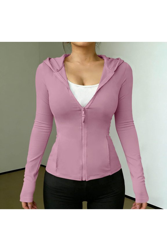 Athletic Jackets for Women Full Zip Track Casual Tops with Thumb Holes Pockets Pink S