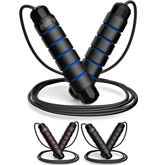 Athletic Jump Rope Adjustable 9-Foot Jumping Rope with Soft Grip for At-Home Fitness, Tangle Free Lightweight Skip Rope for Adults and Kids (Blue/Black)