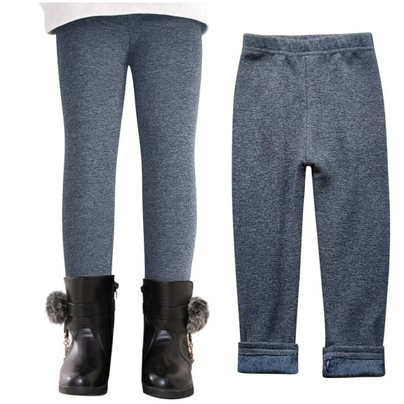 Athletic Leggings Fall Winter Fleece Lined Leggings Kids Girls Thick Warm Stretchy Tights Pants for Casual Gray 3-4Y