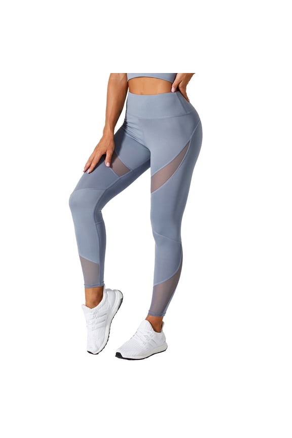 High Waisted Leggings for Women Tummy Control Solid Color Running Workout Mesh Design Yoga Pants Smooth Stretch Casual Leggings Comfy for Daily Wear Light Blue M