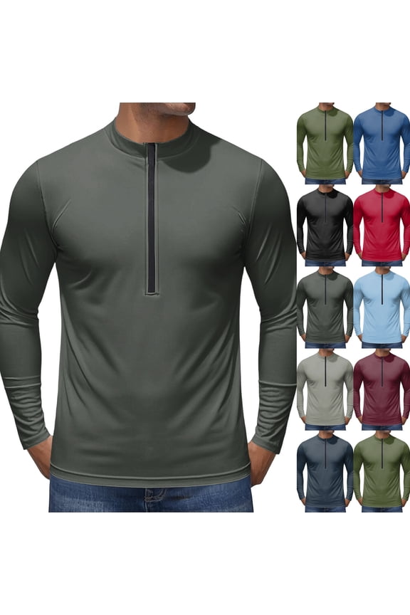 Athletic Long Sleeve Shirts for Men Solid Mock Neck Quarter Zip Quick Dry Pullover Tops Lightweight Tees for Outdoor Hiking Running ,XL,Dark Gray