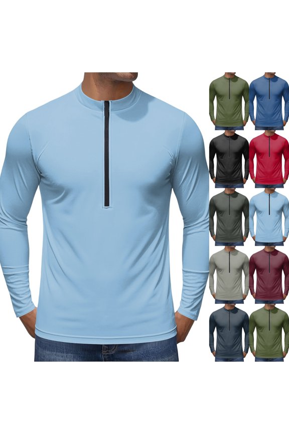 Athletic Long Sleeve Shirts for Men Solid Mock Neck Quarter Zip Quick Dry Pullover Tops Lightweight Tees for Outdoor Hiking Running ,XXL,Sky Blue