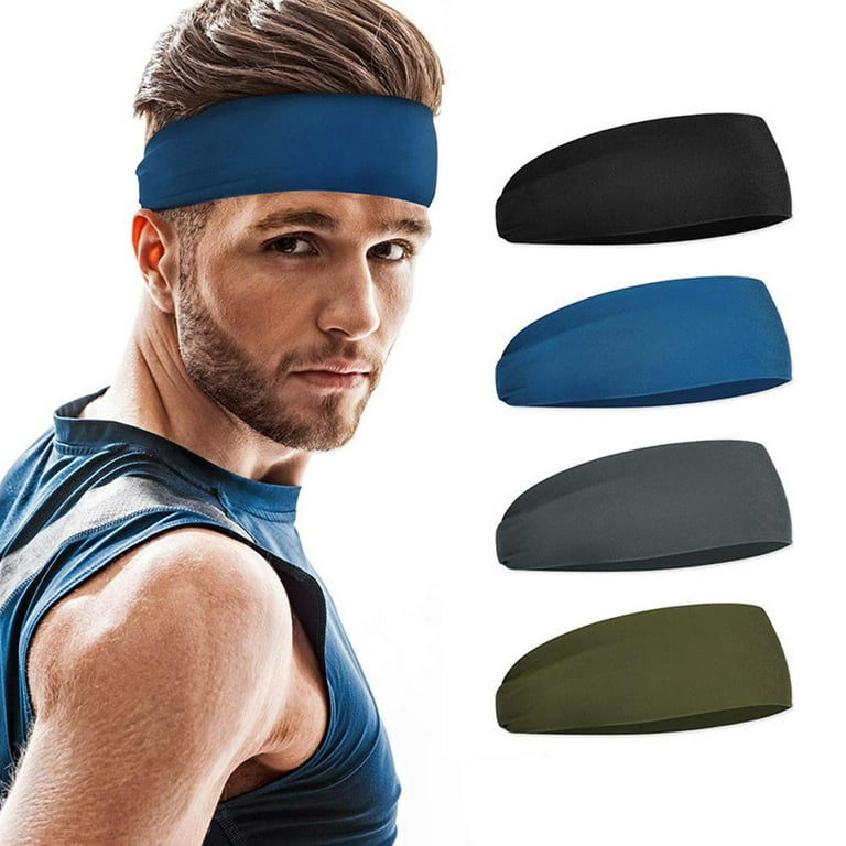 Athletic Mens Headband 4 Pack, Sports Headbands, Men Workout Accessories,  Sweat Band, Sweat Wicking Head Band Sweatbands for Running Gym Training