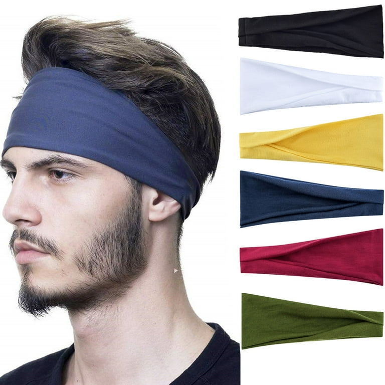 Athletic Mens Headband 6 Pack, Sports Headbands, Men Workout Accessories,  Sweat Band, Sweat Wicking Head Band Sweatbands for Running Gym Training