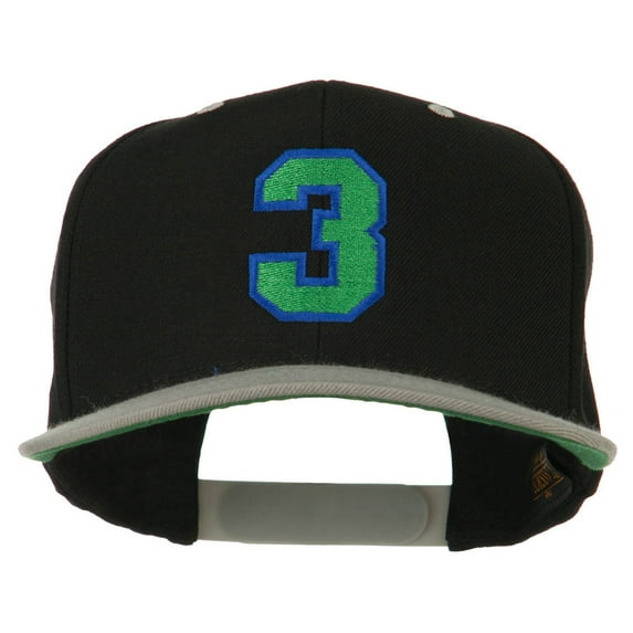 Athletic Number 3 Embroidered Classic Two Tone Cap - Black Grey OSFM