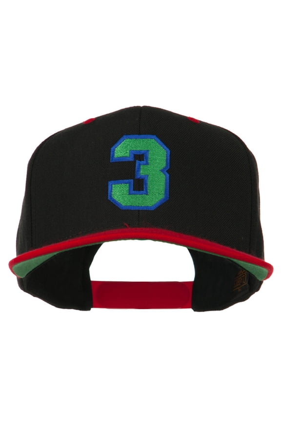 Athletic Number 3 Embroidered Classic Two Tone Cap - Black Red OSFM