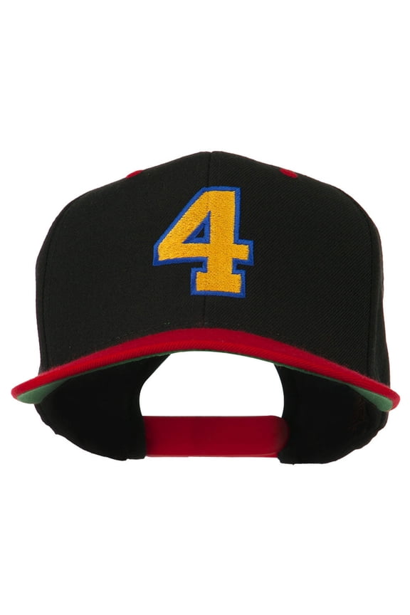 Athletic Number 4 Embroidered Classic Two Tone Cap - Black Red OSFM