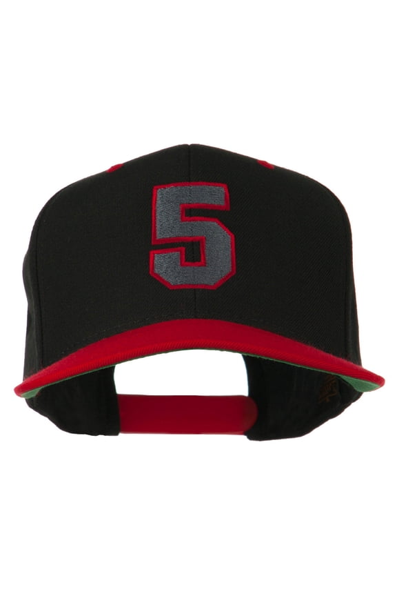 Athletic Number 5 Embroidered Classic Two Tone Cap - Black Red OSFM