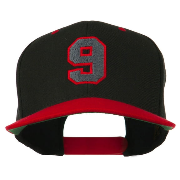 Athletic Number 9 Embroidered Classic Two Tone Cap - Black Red OSFM