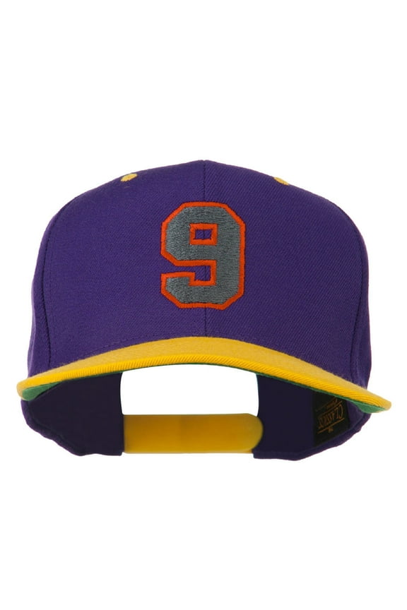 Athletic Number 9 Embroidered Classic Two Tone Cap - Purple Gold OSFM