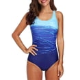 thumbnail image 1 of Athletic One Piece Bathing Suit Tummy Control Modest Swimsuits for Women Blue 6-8, 1 of 9