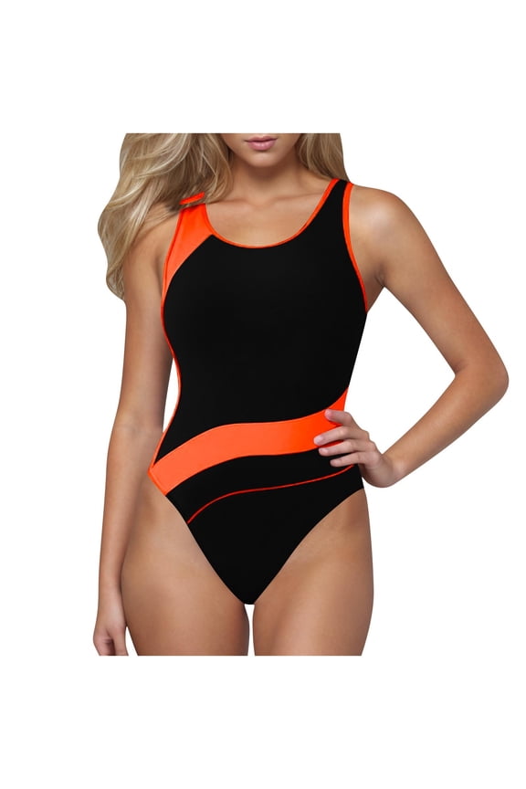 Athletic One Piece Swimsuit Women Modest Backless Bathing Suit Quick Dry Full Coverage High Cut Swim Suit