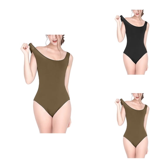Athletic One Piece Swimsuit for Teen Girls - Solid Black & Brown Racerback Bathing Suit, Sizes 7-16