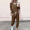 thumbnail image 1 of Athletic Outfit Sets 2 Piece Women Color Block Striped Long Sleeve Cuffed Capri Jogger Pants Coffee S, 1 of 8