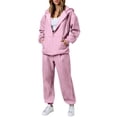 thumbnail image 1 of Athletic Outfit Sets 2 Piece Women Embossed Texture Zip Up Hoodie Cuffed Jogger Pants Pink XXL, 1 of 9